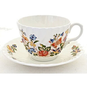 TEA CUP & SAUCER-AYNSLEY-Vintage-Cottage Garden Pattern-Fine Bone China-Flora